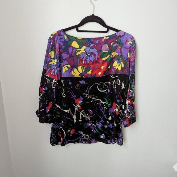 Elie Tahari Luxury Silk Floral + Abstract Printed Blouse, XL - Picture 3 of 5